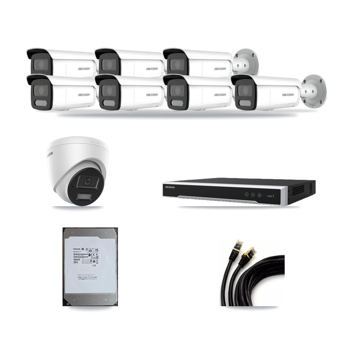 Hikvision 8-Channel 4MP CCTV Kit — 1 Turret + 7 Bullet Cameras + 14TB Recording - Image 1