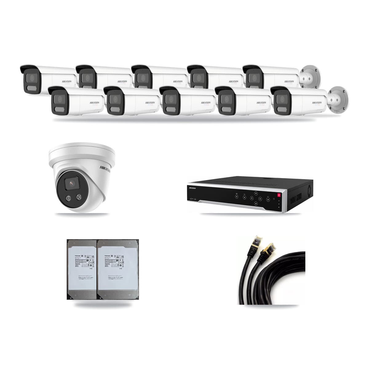 Hikvision 32-Channel 5MP – 4K CCTV Kit — 10 4K Bullet + 1 5MP Turret Cameras + 2× 14TB Recording - Image 1