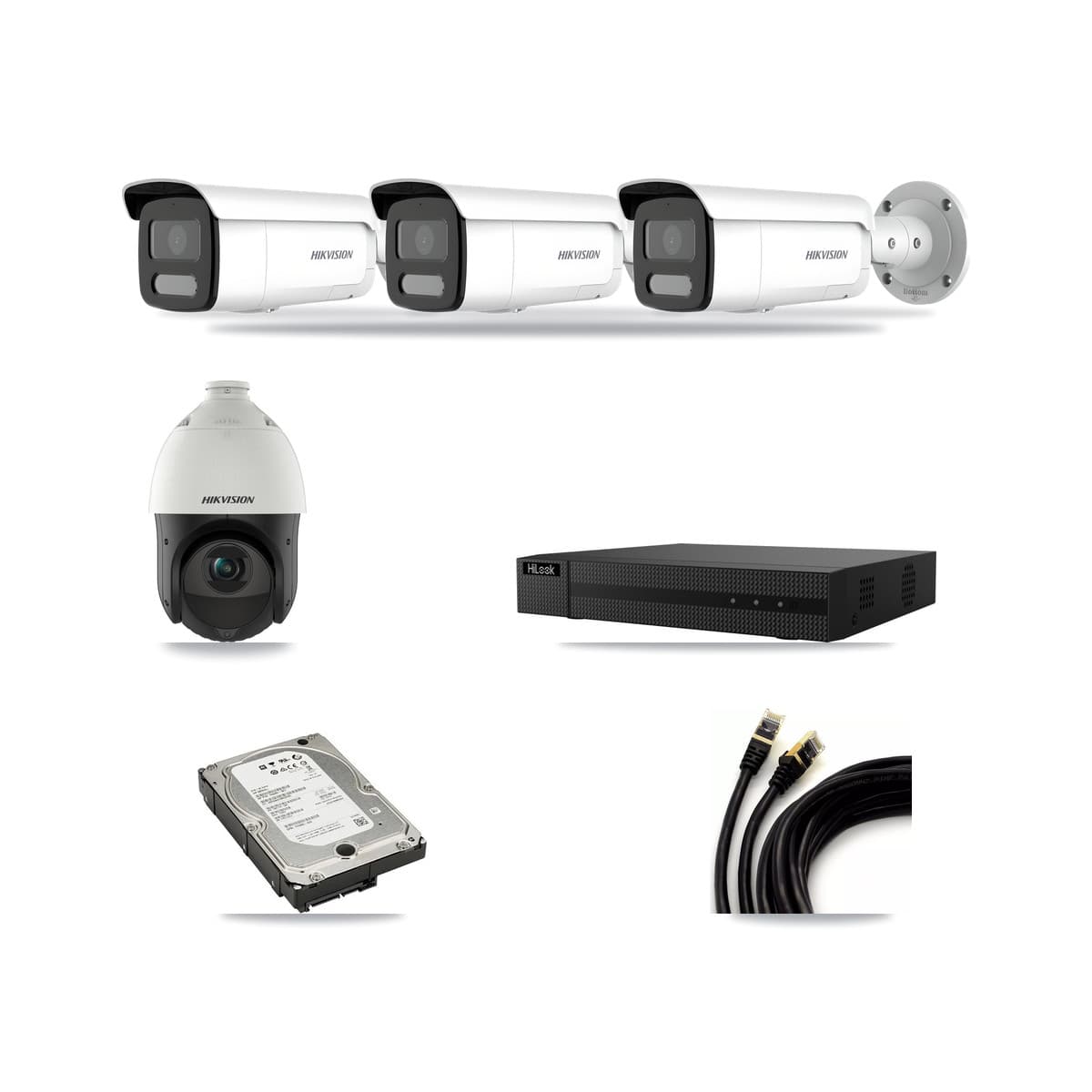 Hikvision & HiLook 8-Channel 4MP CCTV Kit — 3 Bullet + 1 PTZ Cameras + 5TB Recording (NVR-108MH-D Recorder) - Image 1
