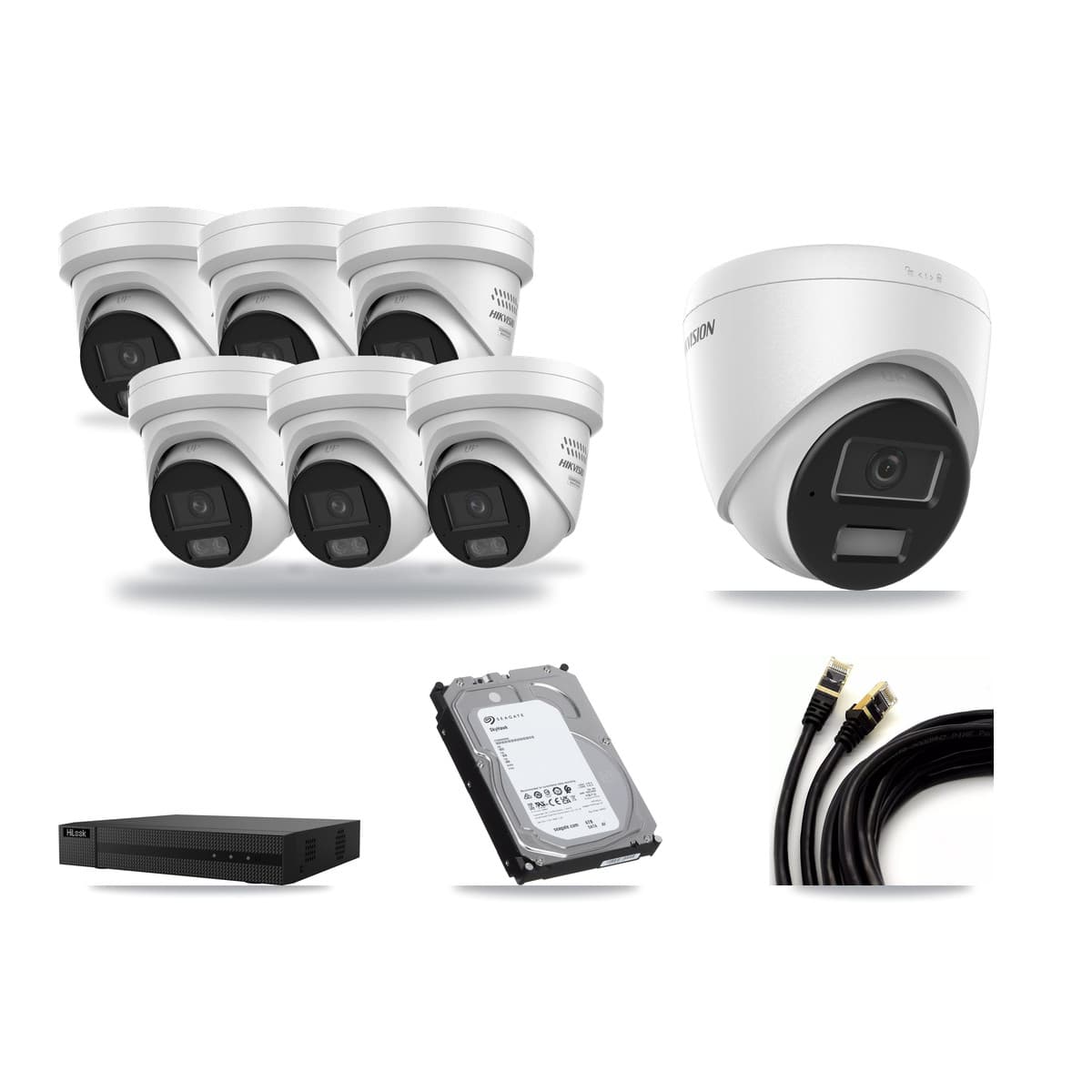 Hikvision & HiLook 8-Channel 4MP CCTV Kit — 1 DS-2CD1343G2 + 6 DS-2CD2347G3 Turret Cameras + 6TB Recording - Image 1