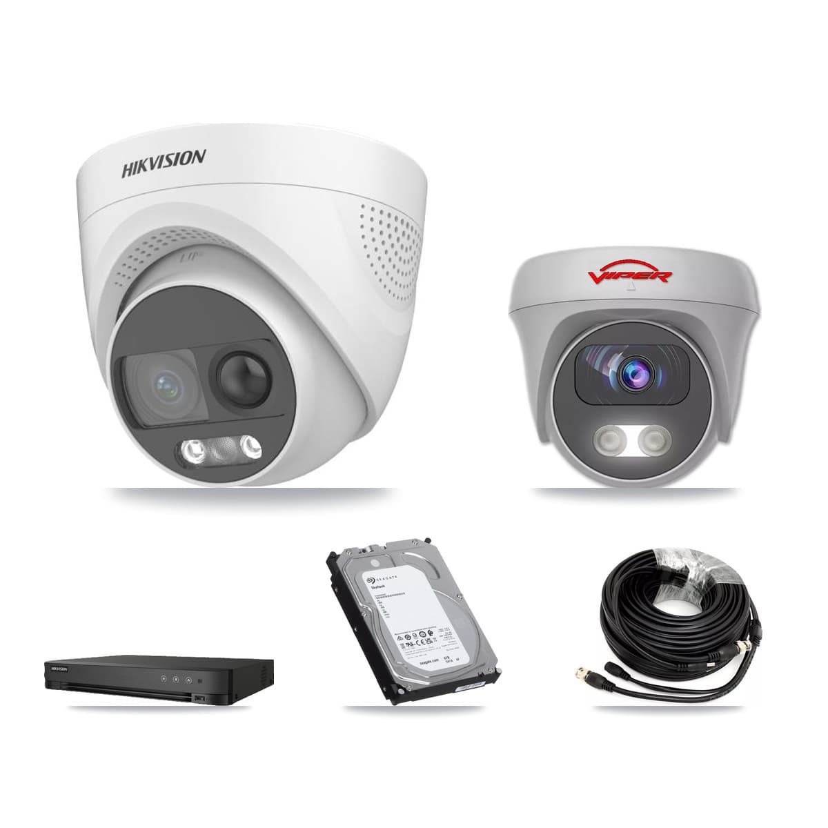 Hikvision & Viper 8-Channel 5MP CCTV Kit — 4 DS-2CE72KF3T Turret + 1 White VIPER-5MP-3K Cameras + 6TB Recording (IDS-7208HQHI Recorder) - Image 1