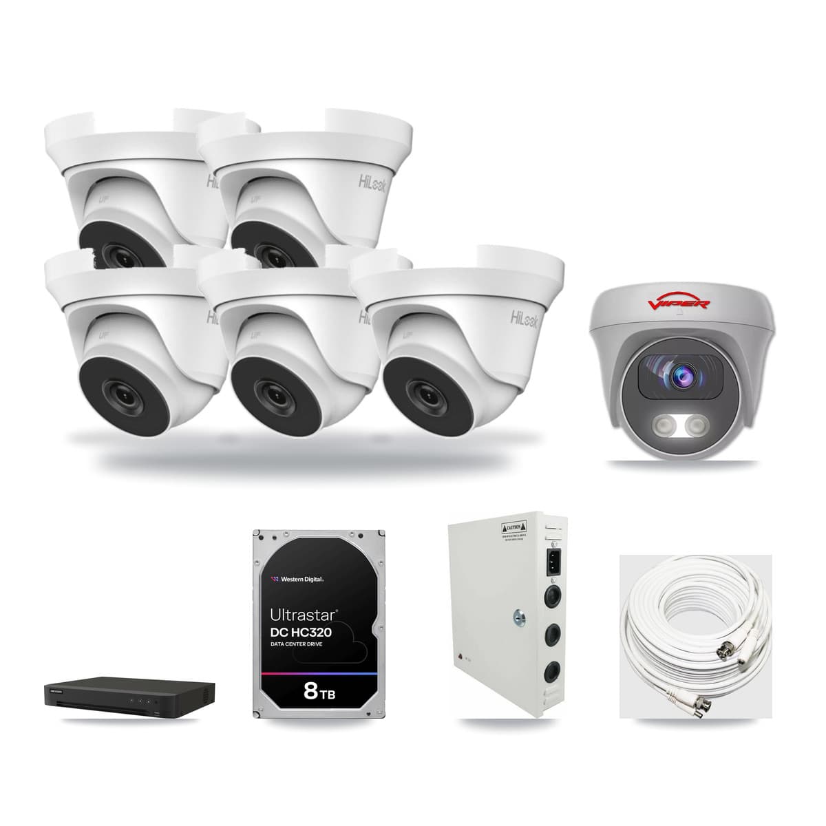 8-Channel 4MP – 5MP CCTV Kit — 5 4MP Turret + 1 White 5MP Cameras + 8TB Recording (IDS-7208HUHI Recorder) - Image 1