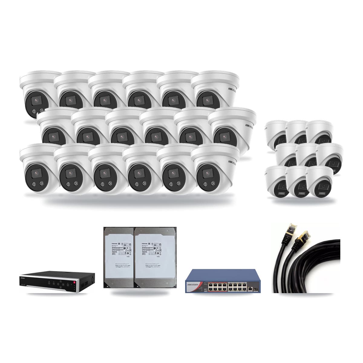 Hikvision 32-Channel 4MP – 5MP CCTV Kit — 9 4MP + 18 5MP Turret Cameras + 2× 14TB Recording - Image 1