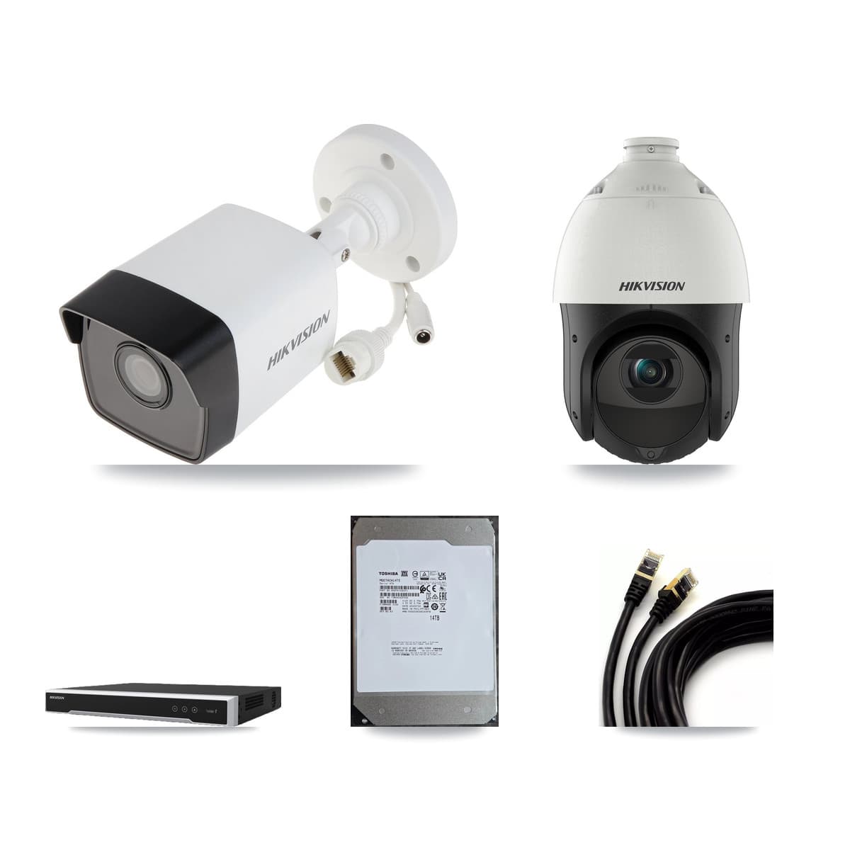 Hikvision 16-Channel 4MP – 5MP CCTV Kit — 7 5MP Bullet + 1 4MP PTZ Cameras + 14TB Recording (DS-7616NI-M2 Recorder)