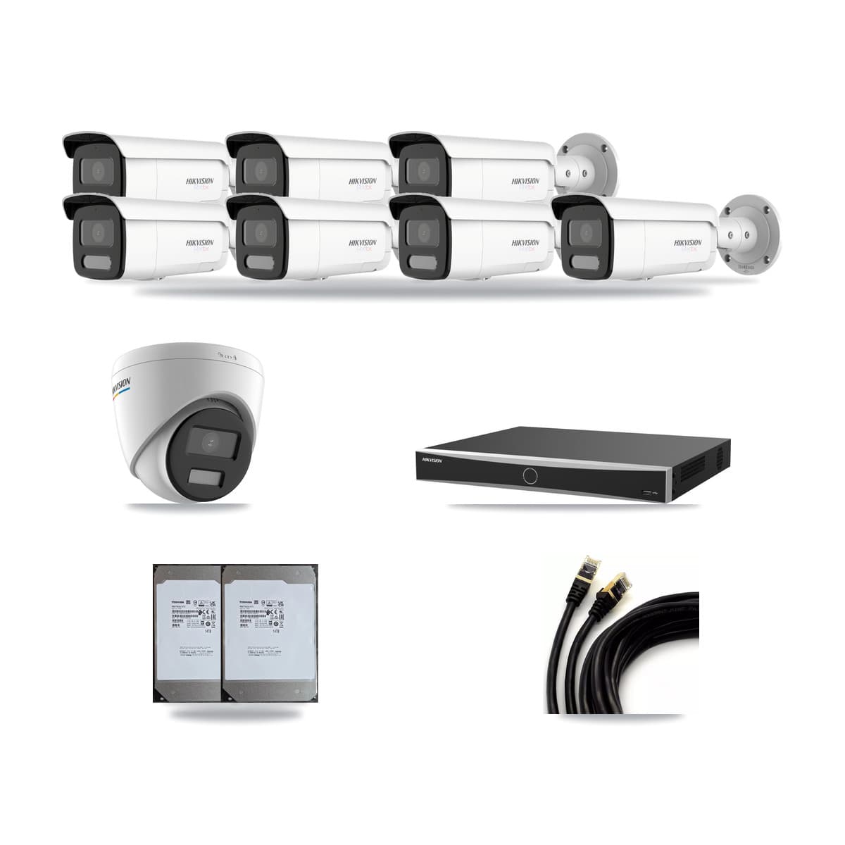 Hikvision 16-Channel 2MP – 4K CCTV Kit — 1 2MP Turret + 7 White 4K Bullet Cameras + 2× 14TB Recording (DS-7616NXI Recorder) - Image 1