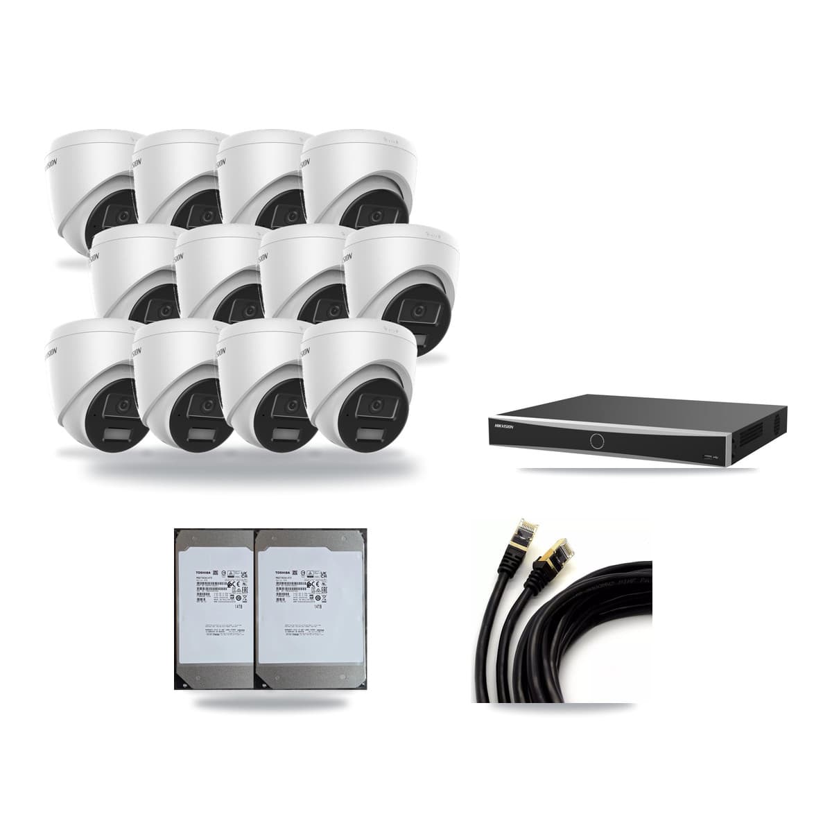Hikvision 16-Channel 4MP CCTV Kit — 12 Turret Cameras + 2× 14TB Recording - Image 1