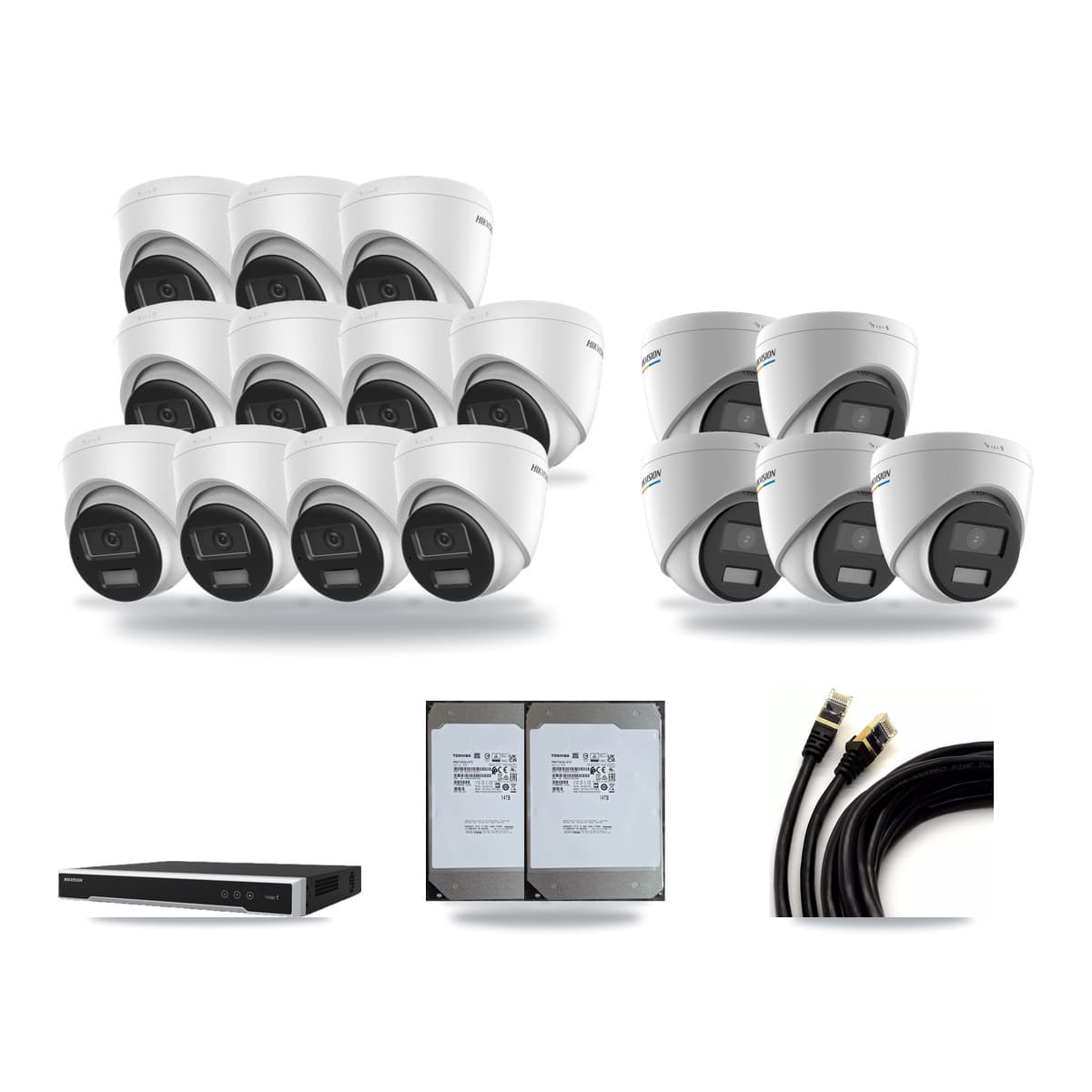Hikvision 16-Channel 2MP – 4K CCTV Kit — 5 2MP + 11 4K Turret Cameras + 2× 14TB Recording (DS-7616NI-M2 Recorder) - Image 1