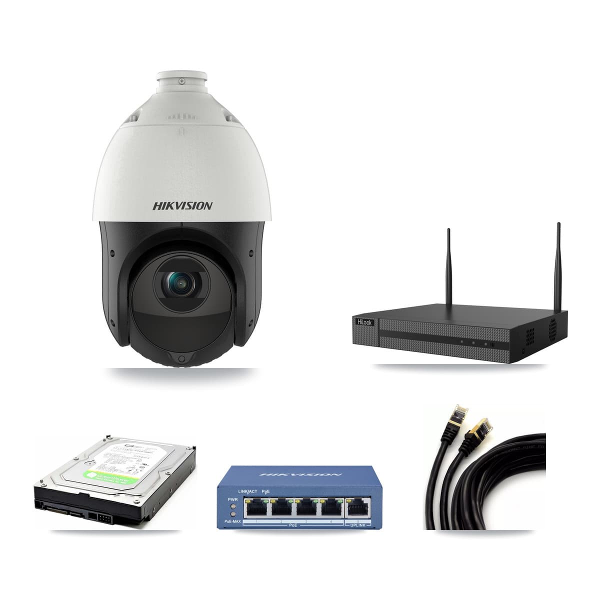 Hikvision & HiLook 4-Channel 4MP CCTV Kit — 1 DS-2DE4425IW PTZ Camera + 1TB Recording