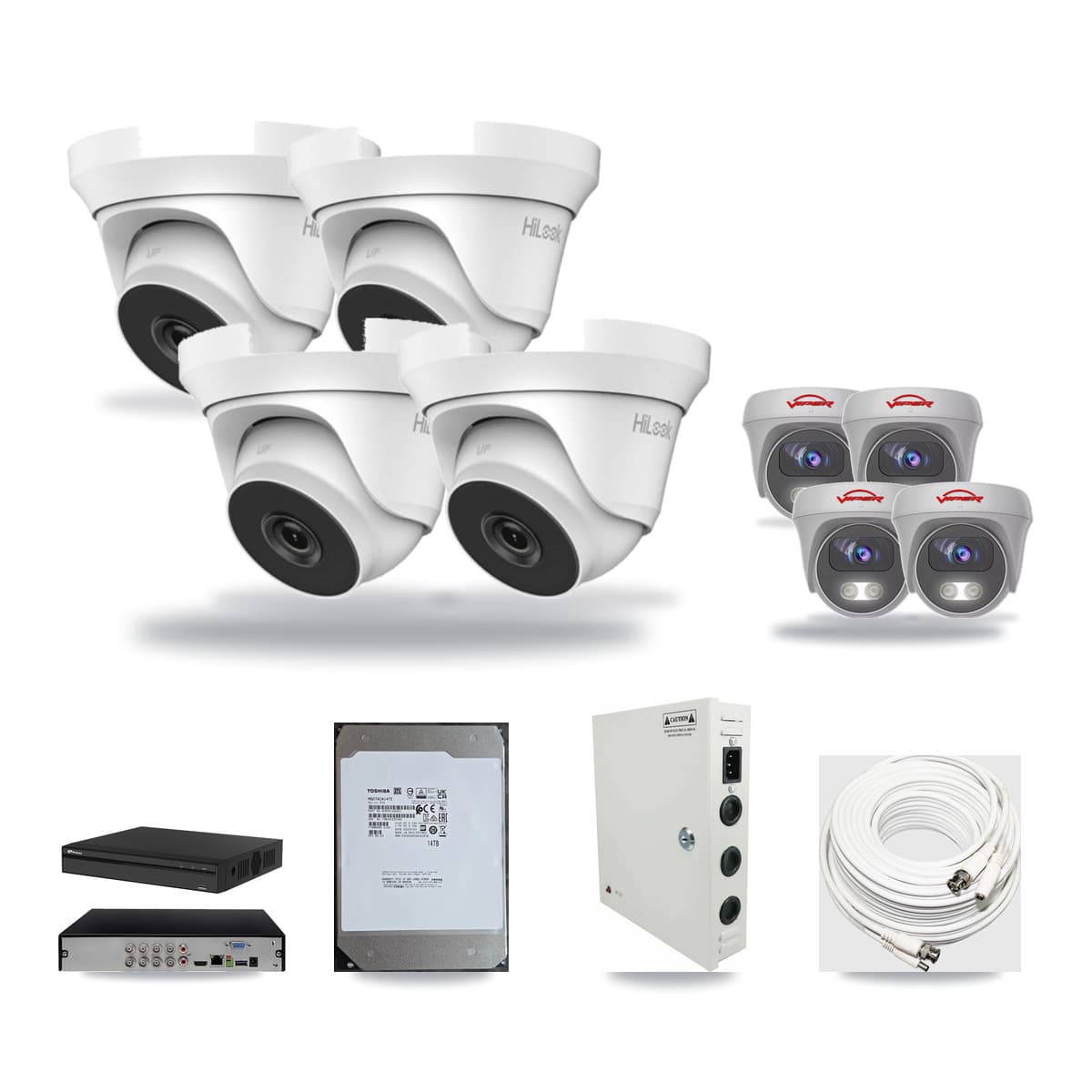 8-Channel 4MP – 5MP CCTV Kit — 4 4MP Turret + 4 5MP Cameras + 14TB Recording - Image 1