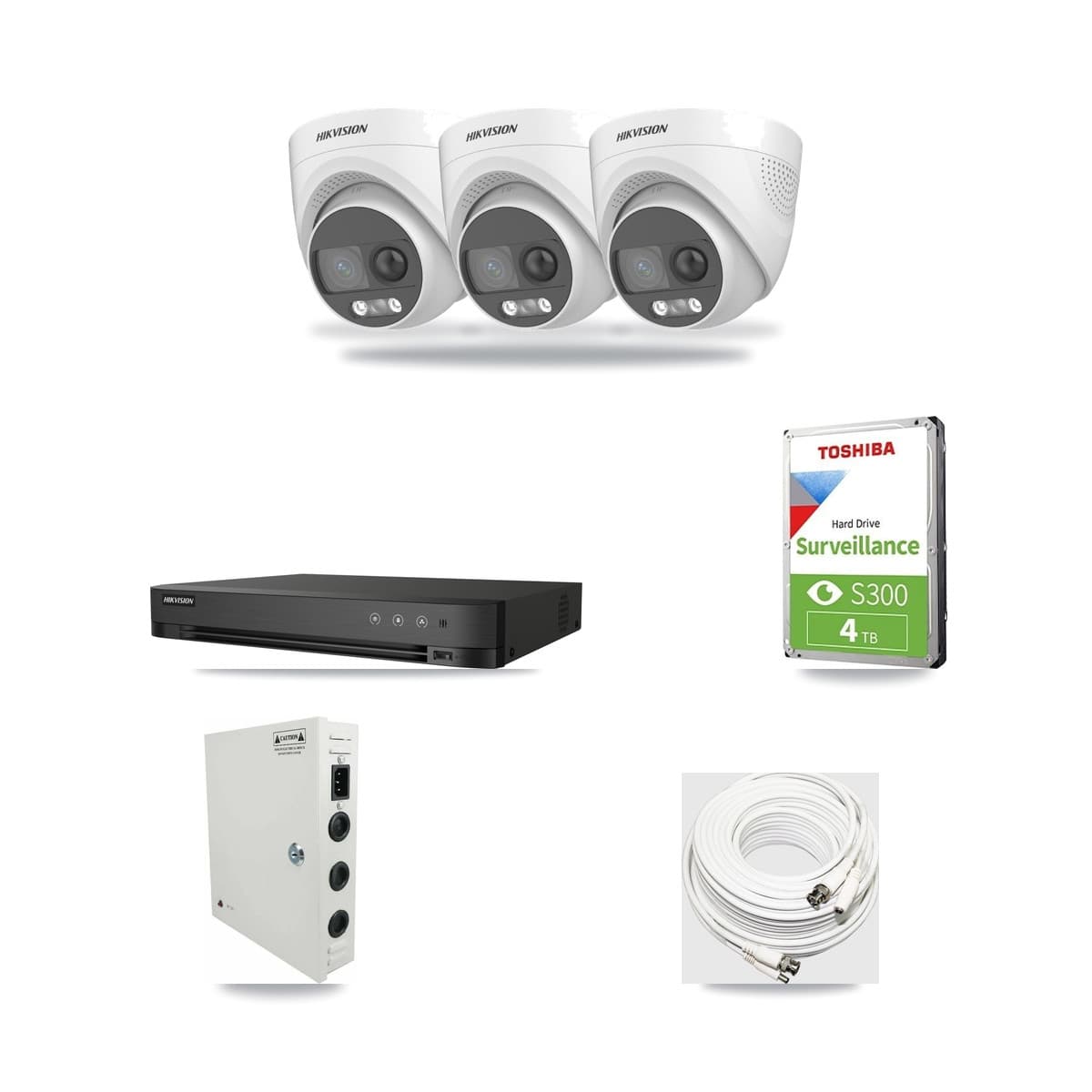Hikvision 4-Channel 5MP CCTV Kit — 3 DS-2CE72KF3T Turret Cameras + 4TB Recording (DS-7204HUHI Recorder) - Image 1