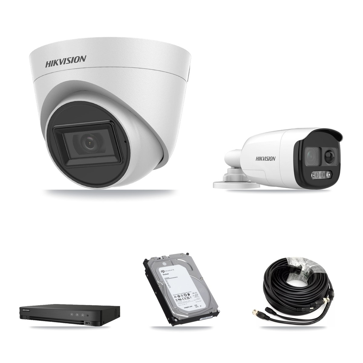 Hikvision 8-Channel 5MP CCTV Kit — 1 Bullet + 5 White Turret Cameras + 6TB Recording (IDS-7208HQHI Recorder)