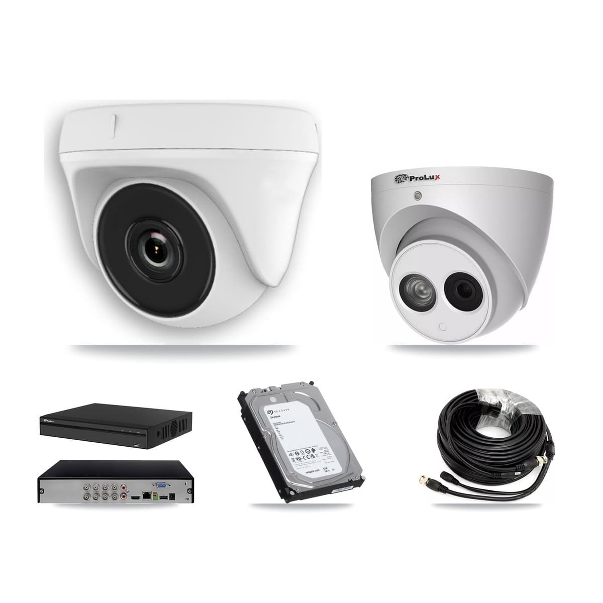 Prolux 8-Channel 2MP – 4MP CCTV Kit — 7 White 2MP Dome + 1 4MP Turret Cameras + 6TB Recording (PXD-5108HS Recorder)