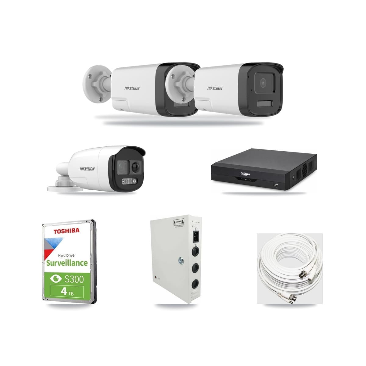 Hikvision & Dahua 4-Channel 5MP CCTV Kit — 1 DS-2CE12KF3T + 2 DS-2CE17K0T Bullet Cameras + 4TB Recording - Image 1