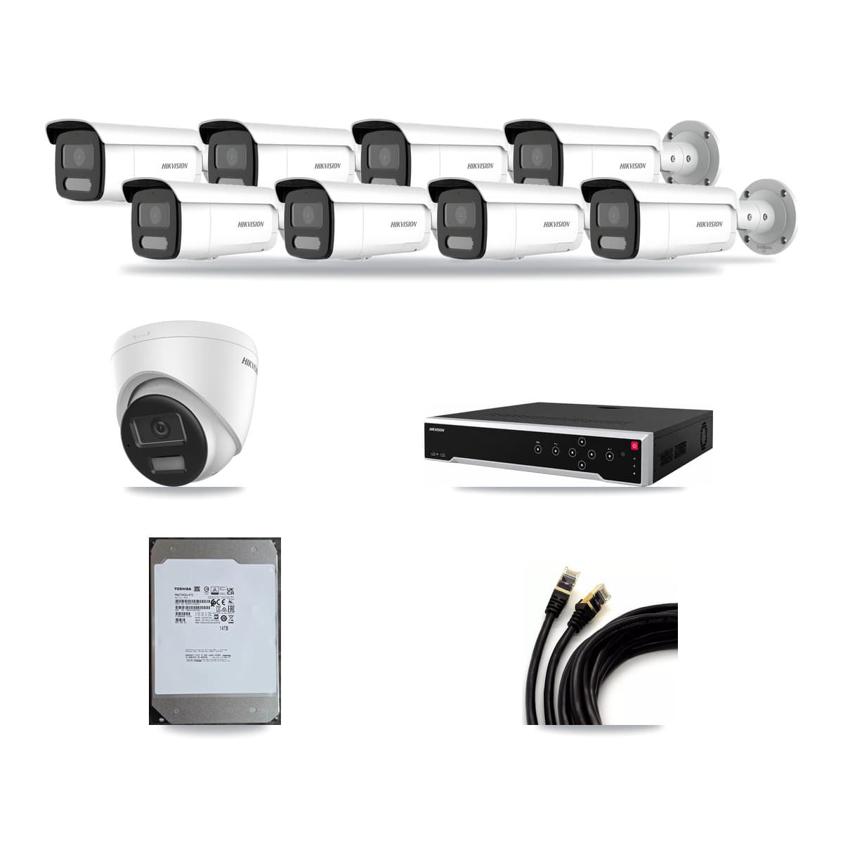 Hikvision 32-Channel 4MP – 4K CCTV Kit — 1 DS-2CD1383G2-LIU 4K Turret + 8 DS-2CD2T47G2H-LISU/SL 4MP Bullet Cameras + 14TB Recording (DS-7732NI-M4/24P Recorder) - Image 1