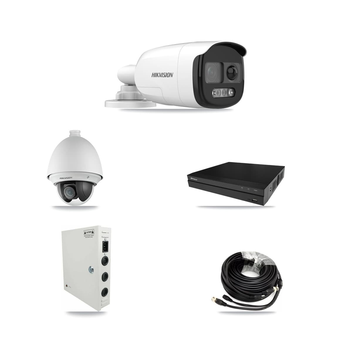 Hikvision & Prolux 8-Channel 2MP – 5MP CCTV Kit — 1 DS-2AE4225T 2MP PTZ + 2 DS-2CE12KF3T 5MP Bullet Cameras + 3TB Recording