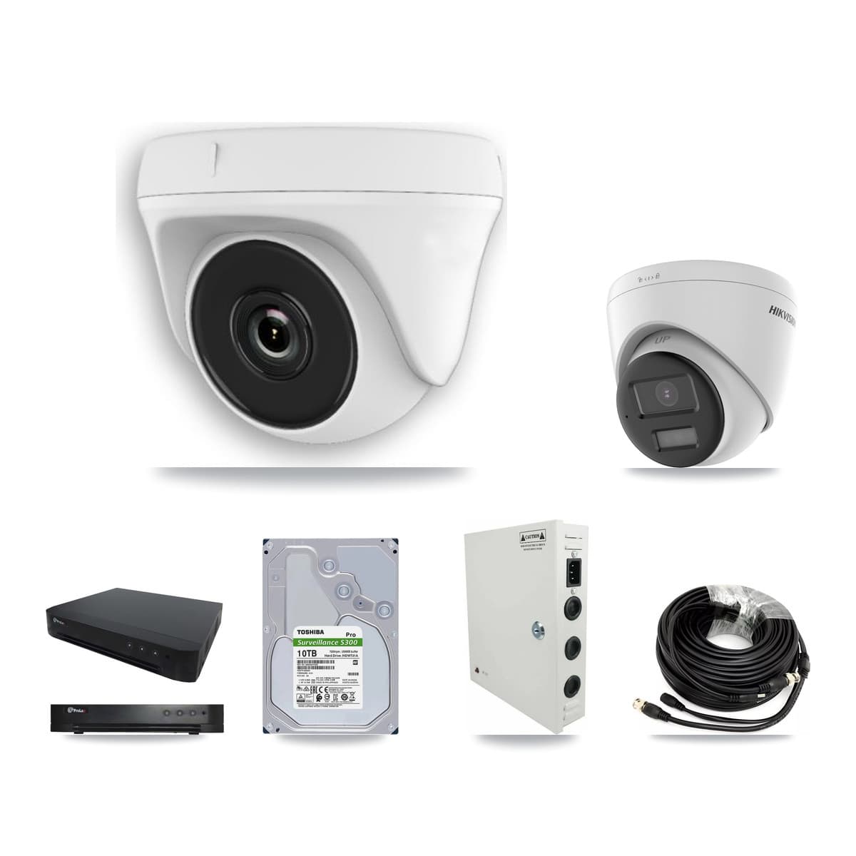 Hikvision & Prolux 16-Channel 2MP – 5MP CCTV Kit — 4 DS-2CE78K0T 5MP Turret + 8 White HDT-2MP-N20W 2MP Dome Cameras + 10TB Recording