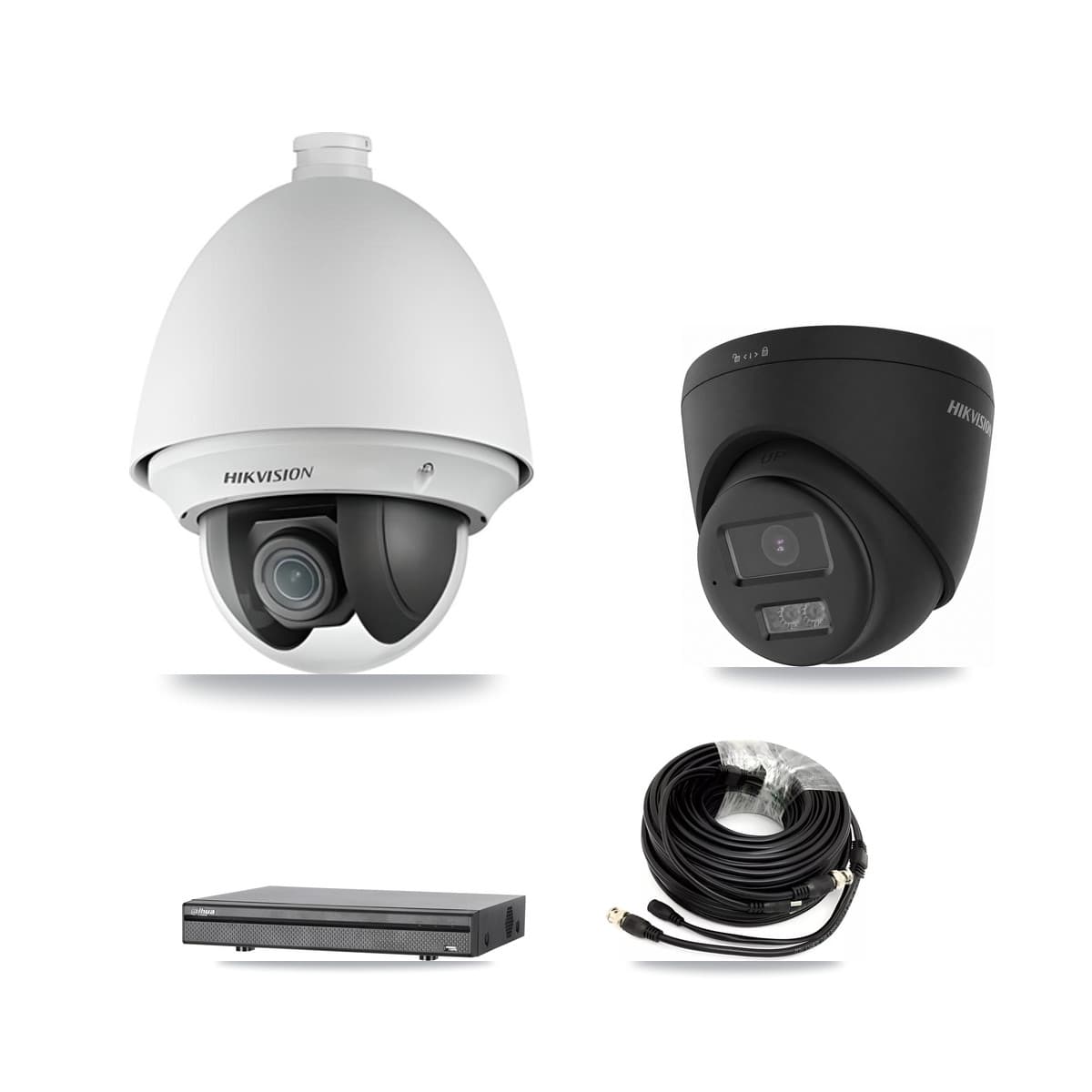 Hikvision & Dahua 8-Channel 2MP – 4K CCTV Kit — 1 2MP PTZ + 1 Black 4K Turret Cameras + 3TB Recording (DH-XVR5108H Recorder)