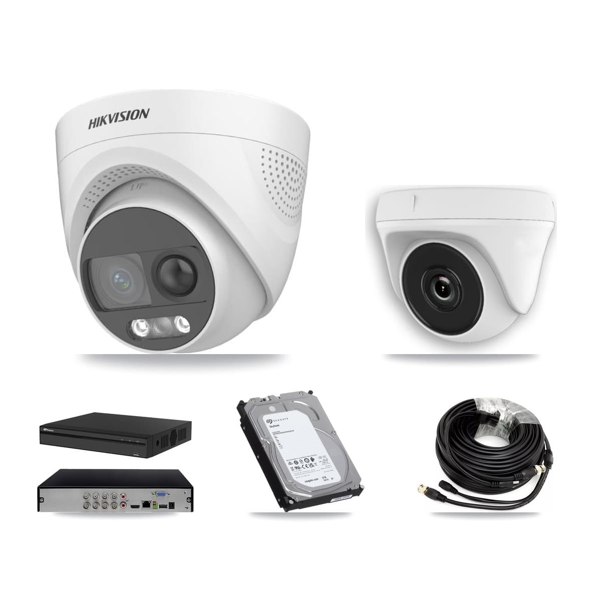 Hikvision & Prolux 8-Channel 2MP – 5MP CCTV Kit — 3 DS-2CE72KF3T 5MP Turret + 3 White HDT-2MP-N20W 2MP Dome Cameras + 6TB Recording (PXD-5108HS Recorder)