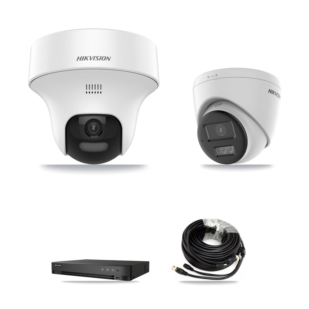 Hikvision 4-Channel 5MP CCTV Kit — 1 DS-2CE70K0T-PTLTS + 1 DS-2CE78K0T-LTS Turret Cameras + 3TB Recording (IDS-7204HQHI-M1/XT Recorder)