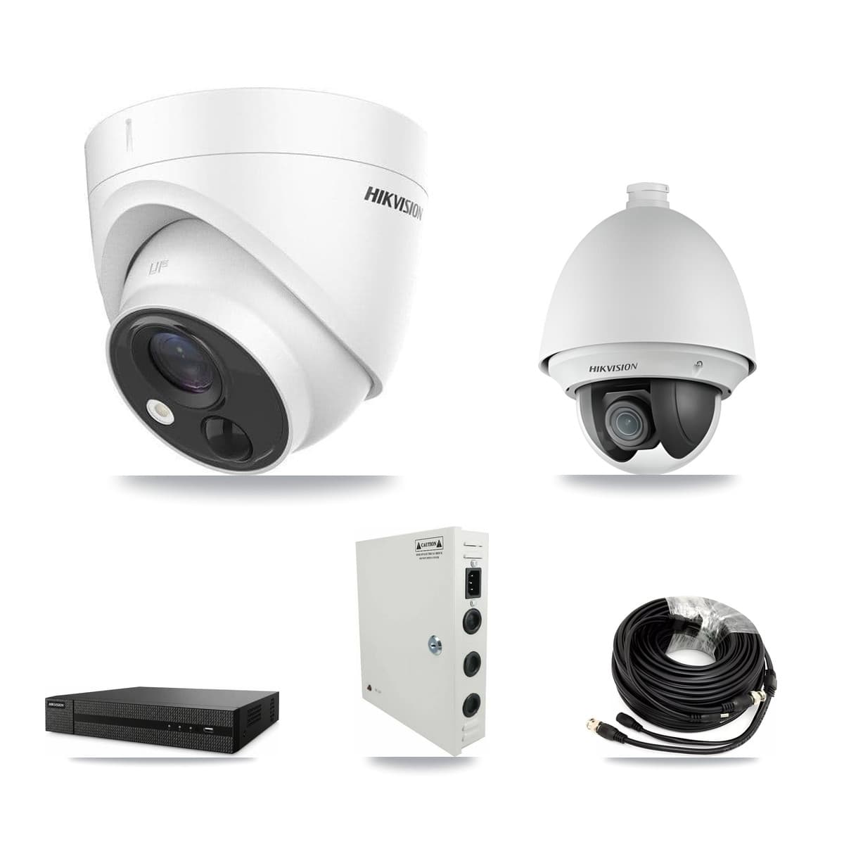 Hikvision 8-Channel 2MP – 5MP CCTV Kit — 1 DS-2AE4225T 2MP PTZ + 2 DS-2CE71H0T 5MP Turret Cameras + 3TB Recording (DVR-8CH Recorder)