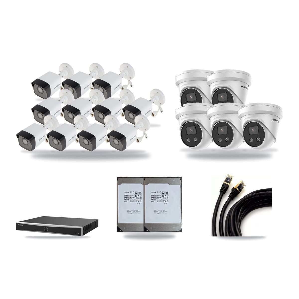Hikvision 16-Channel 5MP CCTV Kit — 11 Bullet + 5 Turret Cameras + 2× 14TB Recording (DS-7616NXI Recorder) - Image 1