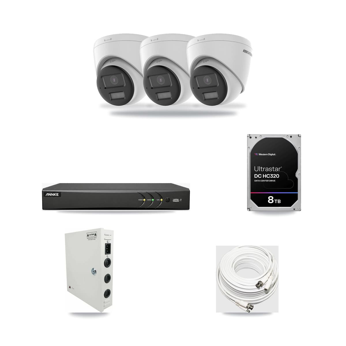 Hikvision & ANNKE 4-Channel 4K CCTV Kit — 3 DS-2CE78U0T Turret Cameras + 8TB Recording - Image 1