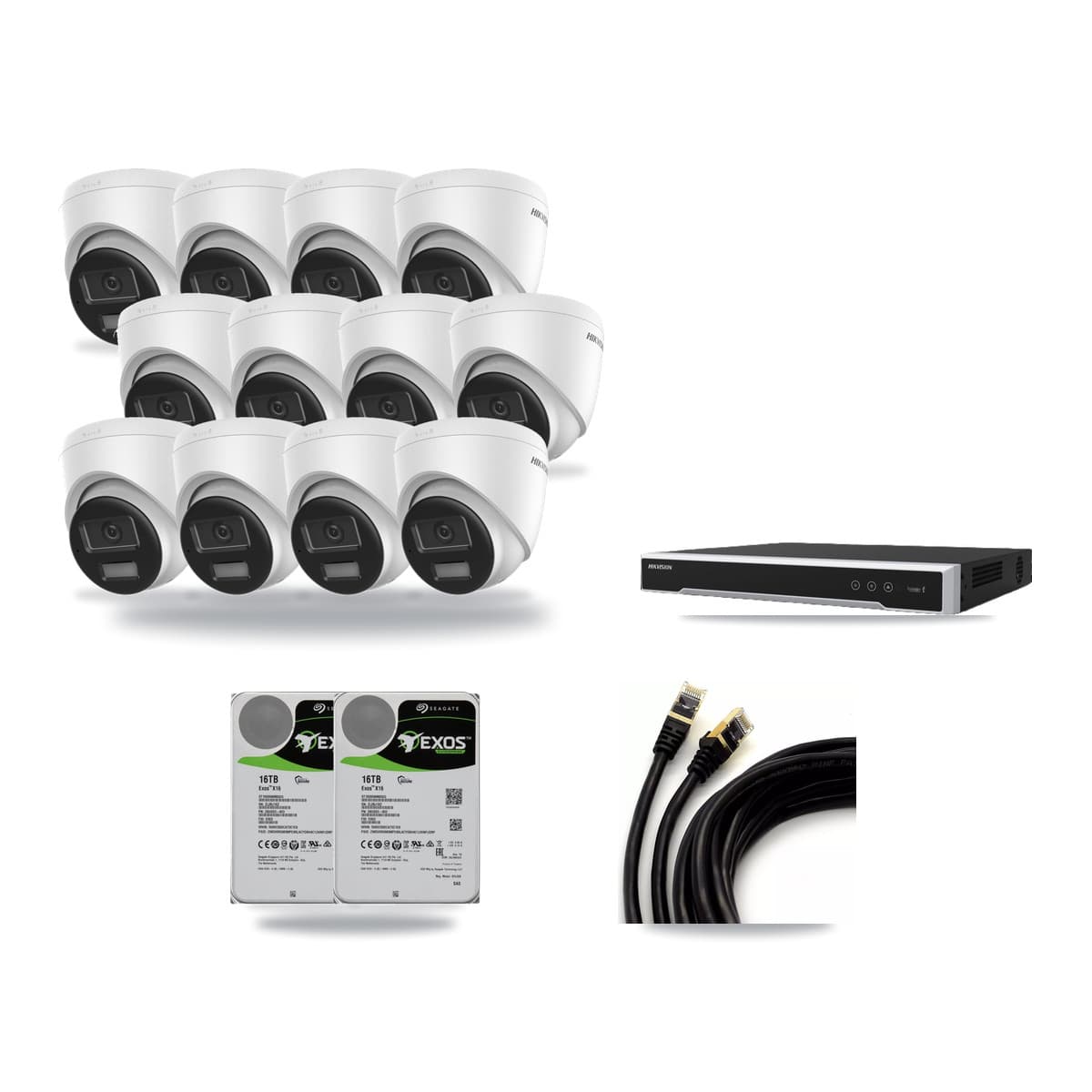 Hikvision 16-Channel 4K CCTV Kit — 12 DS-2CD1383G2-LIU Turret Cameras + 2× 16TB Recording (DS-7616NI-M2/16P Recorder) - Image 1