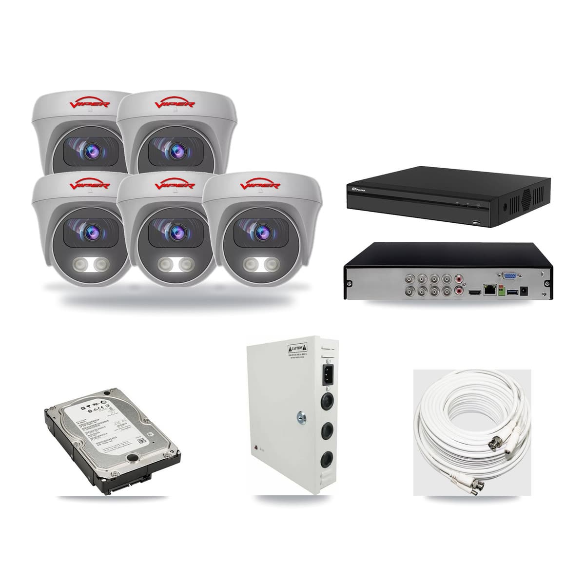 Viper & Prolux 8-Channel 5MP CCTV Kit — 5 White Cameras + 5TB Recording (PXD-5108HS Recorder) - Image 1