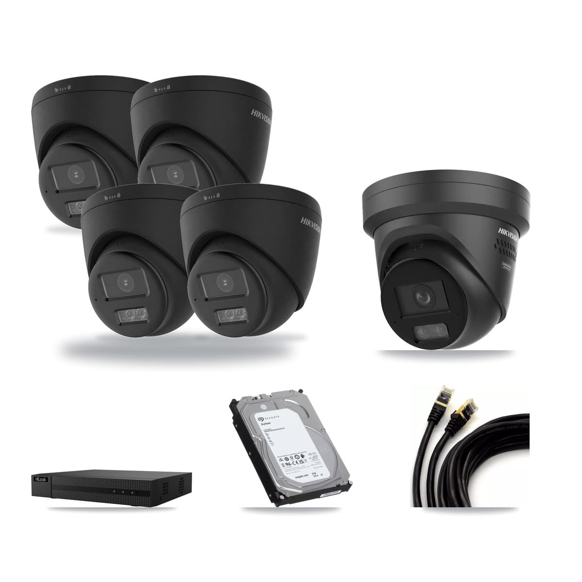 Hikvision & HiLook 8-Channel 4K CCTV Kit — 4 Black DS-2CD1383G2 + 1 Black DS-2CD2387G3 Turret Cameras + 6TB Recording - Image 1