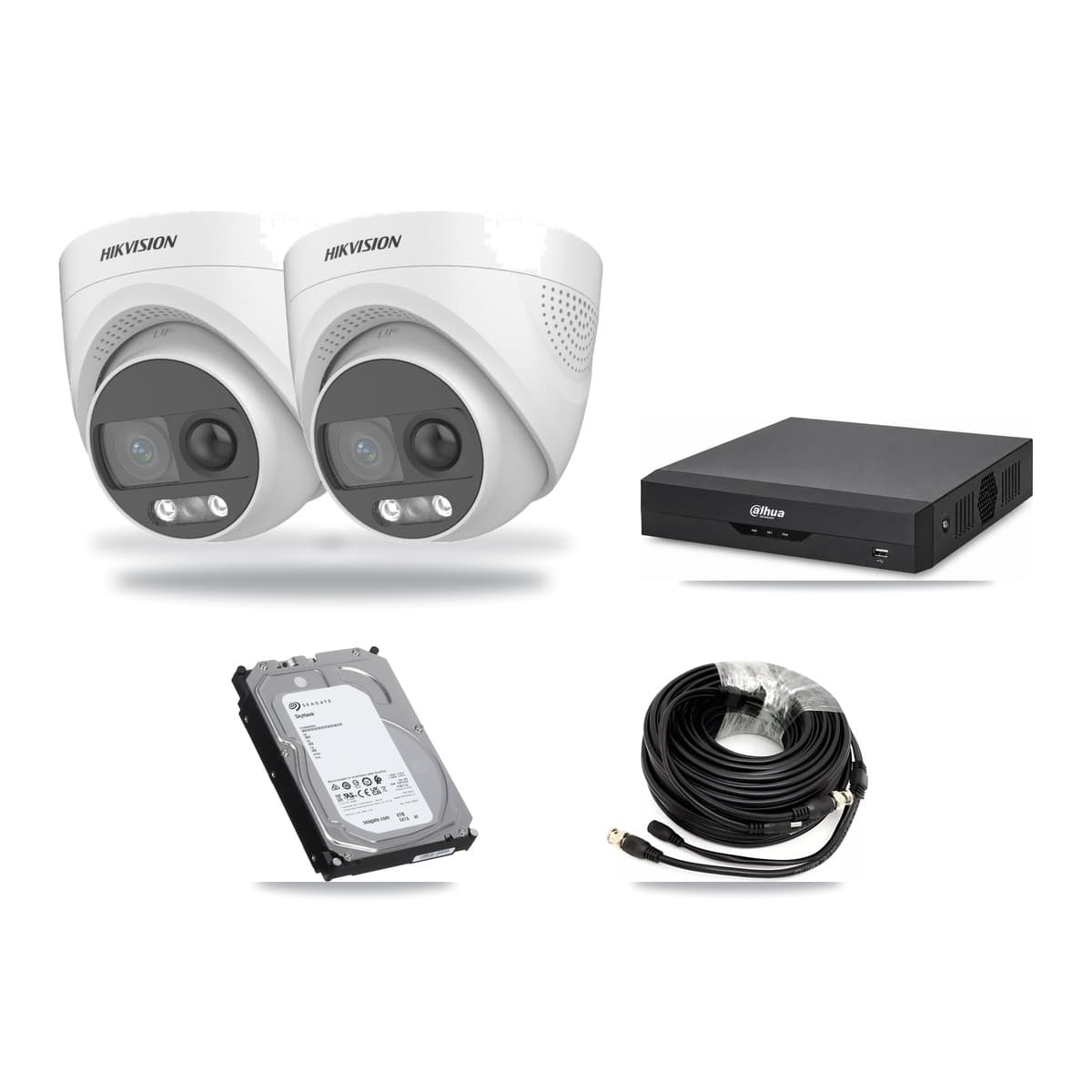 Hikvision & Dahua 4-Channel 5MP CCTV Kit — 2 DS-2CE72KF3T Turret Cameras + 6TB Recording - Image 1