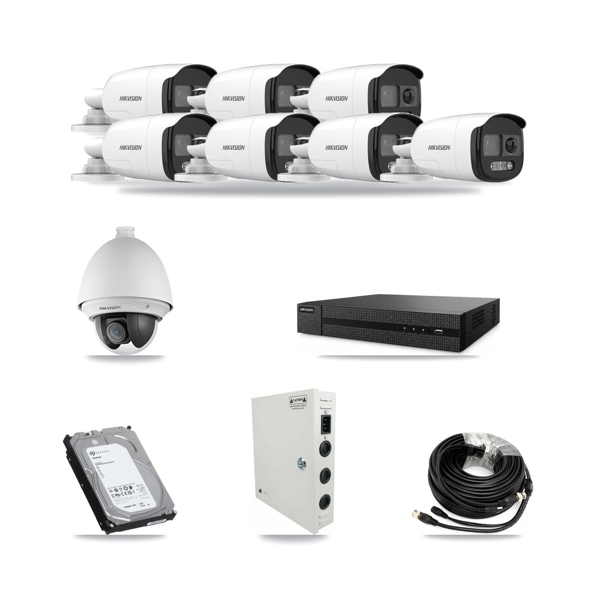 Hikvision 8-Channel 2MP – 5MP CCTV Kit — 1 2MP PTZ + 7 5MP Bullet Cameras + 6TB Recording (DVR-8CH Recorder) - Image 1