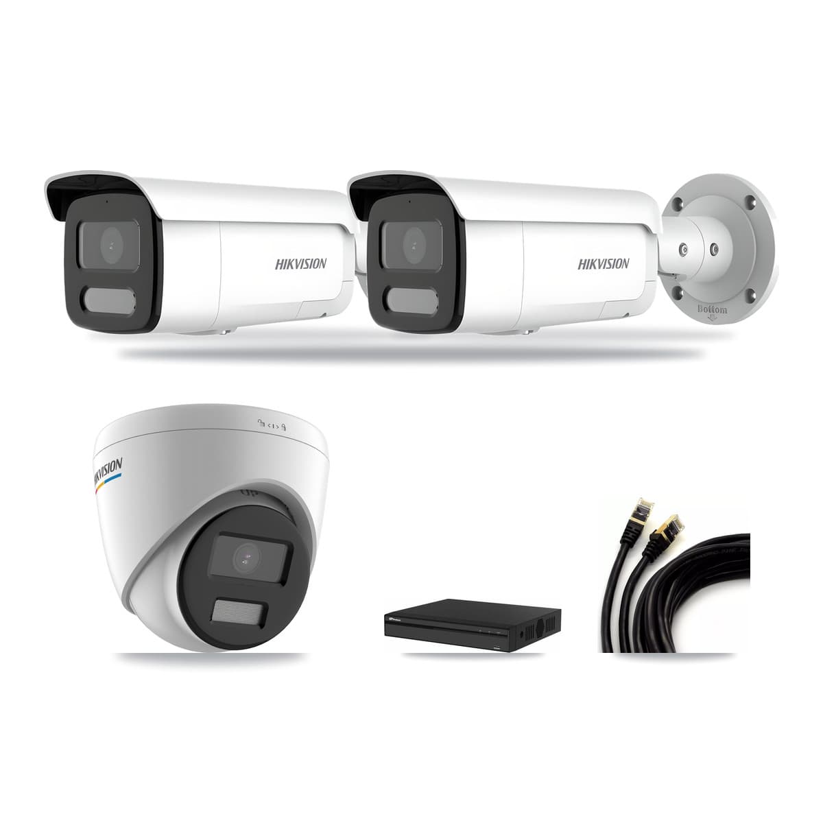 Hikvision & Prolux 4-Channel 2MP – 4MP CCTV Kit — 1 2MP Turret + 2 4MP Bullet Cameras + 3TB Recording - Image 1