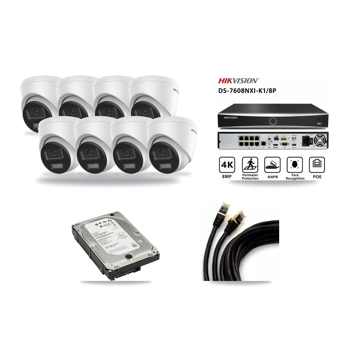 Hikvision 8-Channel 4K CCTV Kit — 8 DS-2CD1383G2-LIU Turret Cameras + 5TB Recording (DS-7608NXI-K1/8P Recorder) - Image 1