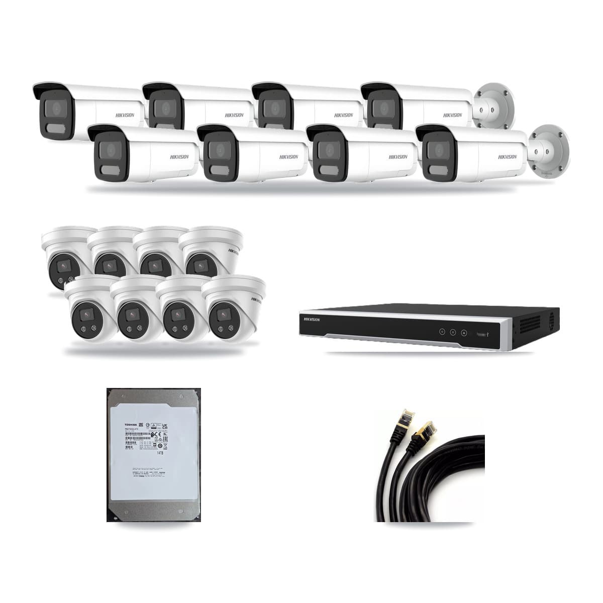 Hikvision 16-Channel 4MP – 5MP CCTV Kit — 8 4MP Bullet + 8 5MP Turret Cameras + 14TB Recording (DS-7616NI-M2 Recorder) - Image 1