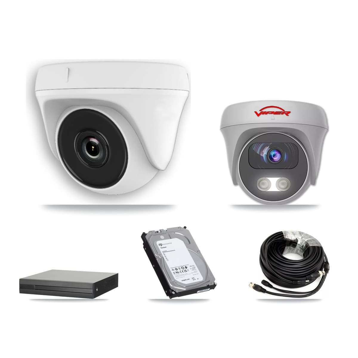 Viper 8-Channel 2MP – 5MP CCTV Kit — 7 White 2MP Dome + 1 White 5MP Cameras + 6TB Recording (XVR-3108HS Recorder)