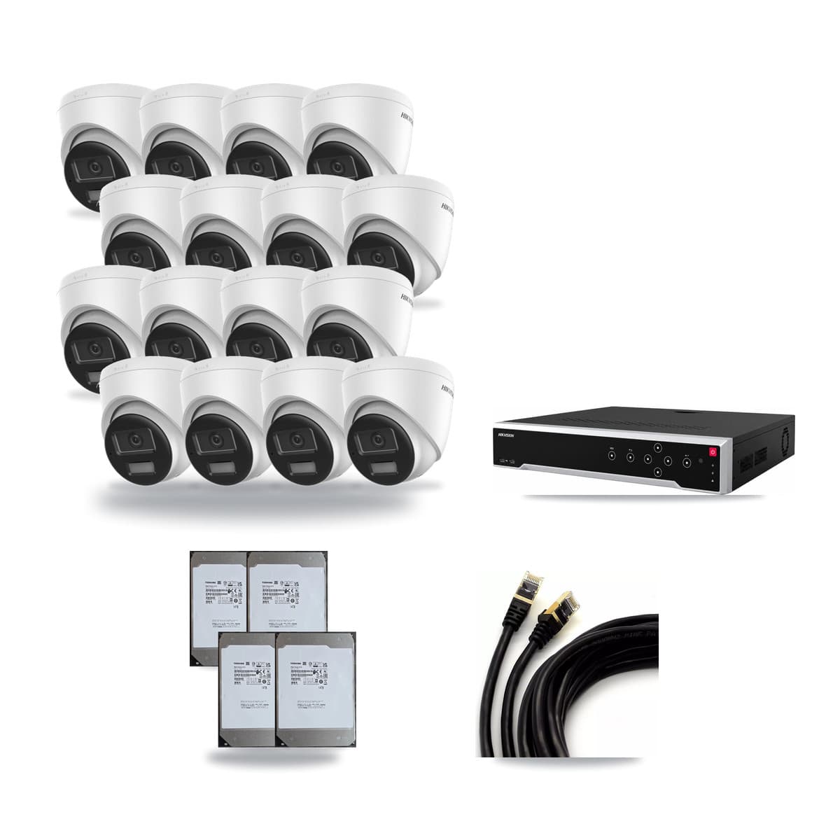 Hikvision 32-Channel 4K CCTV Kit — 16 DS-2CD1383G2-LIUF/SL Turret Cameras + 4× 14TB Recording (DS-7732NI-M4/24P Recorder) - Image 1