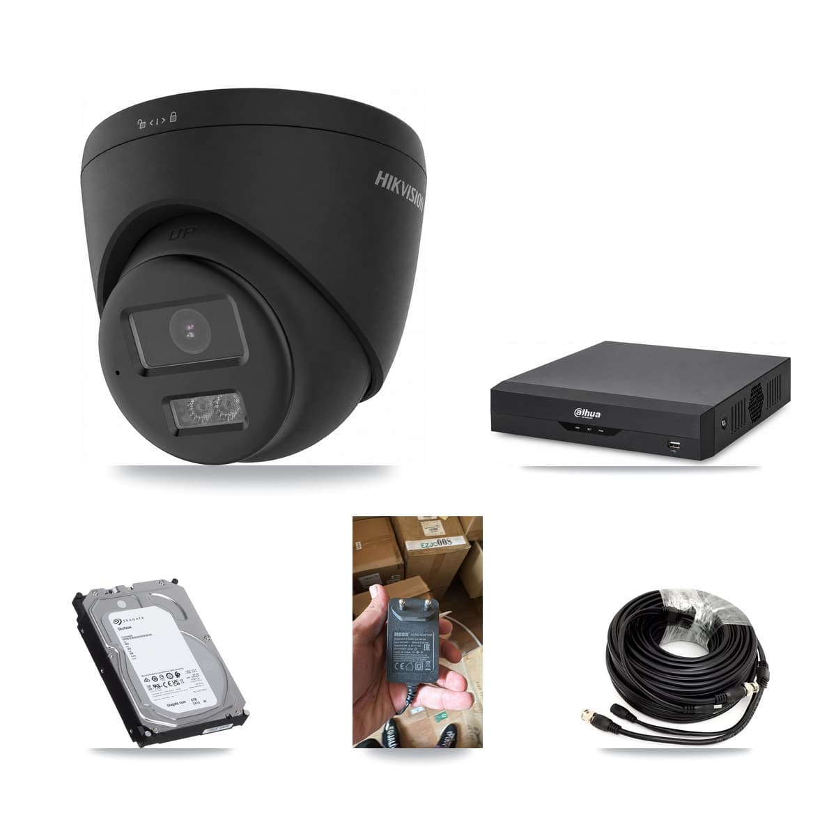 Hikvision & Dahua 4-Channel 4K CCTV Kit — 1 Black Turret Camera + 6TB Recording - Image 1