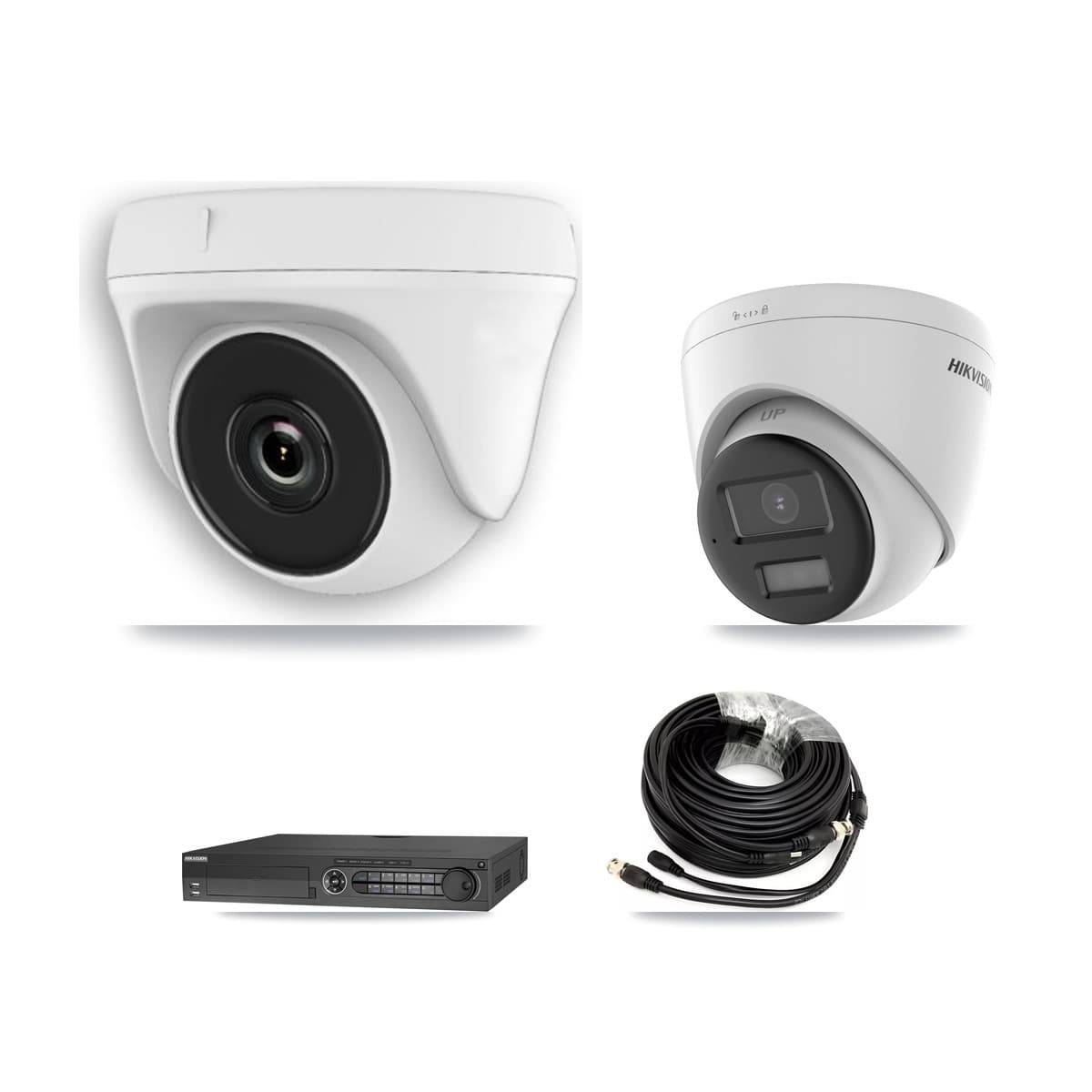 Hikvision 32-Channel 2MP – 5MP CCTV Kit — 1 DS-2CE78K0T-LPTS 5MP Turret + 3 White HDT-2MP-N20W-2.8MM 2MP Dome Cameras + 3TB Recording (DS-7332HQHI-K4 Recorder)