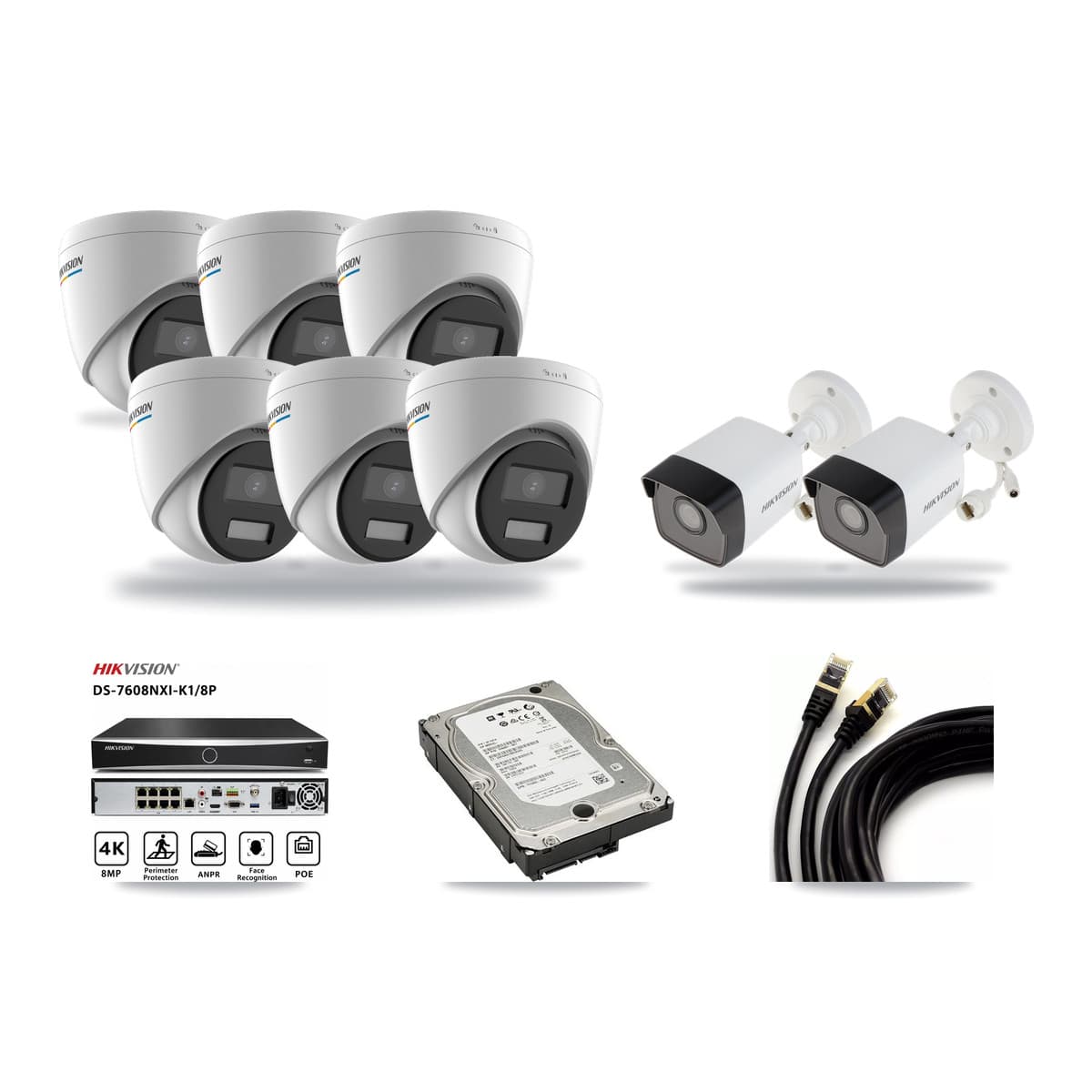 Hikvision 8-Channel 2MP – 5MP CCTV Kit — 2 5MP Bullet + 6 2MP Turret Cameras + 5TB Recording - Image 1