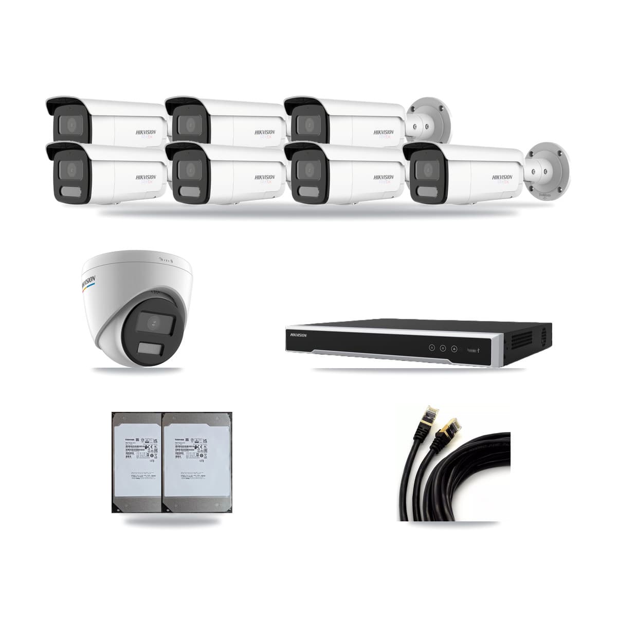 Hikvision 8-Channel 2MP – 4K CCTV Kit — 1 2MP Turret + 7 4K Bullet Cameras + 2× 14TB Recording - Image 1