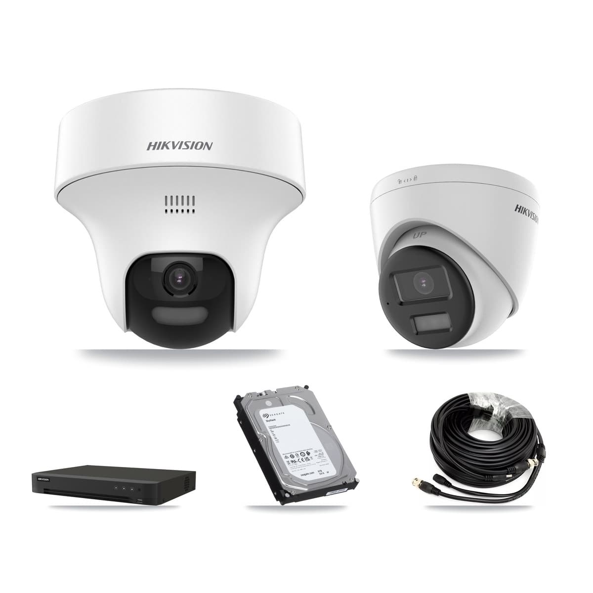 Hikvision 8-Channel 5MP CCTV Kit — 6 DS-2CE70K0T-PTLTS + 2 DS-2CE78K0T-LPTS Turret Cameras + 6TB Recording (IDS-7208HUHI-M1/XT Recorder)