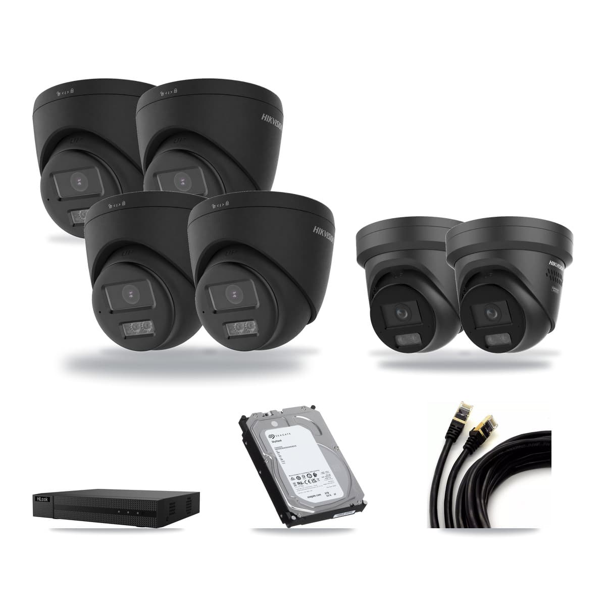 Hikvision & HiLook 8-Channel 4K CCTV Kit — 4 DS-2CD1383G2 + 2 DS-2CD2387G3 Turret Cameras + 6TB Recording - Image 1