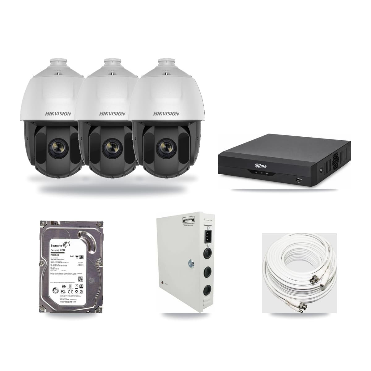 Hikvision & Dahua 4-Channel 2MP CCTV Kit — 3 DS-2AE5225TI PTZ Cameras + 2TB Recording - Image 1