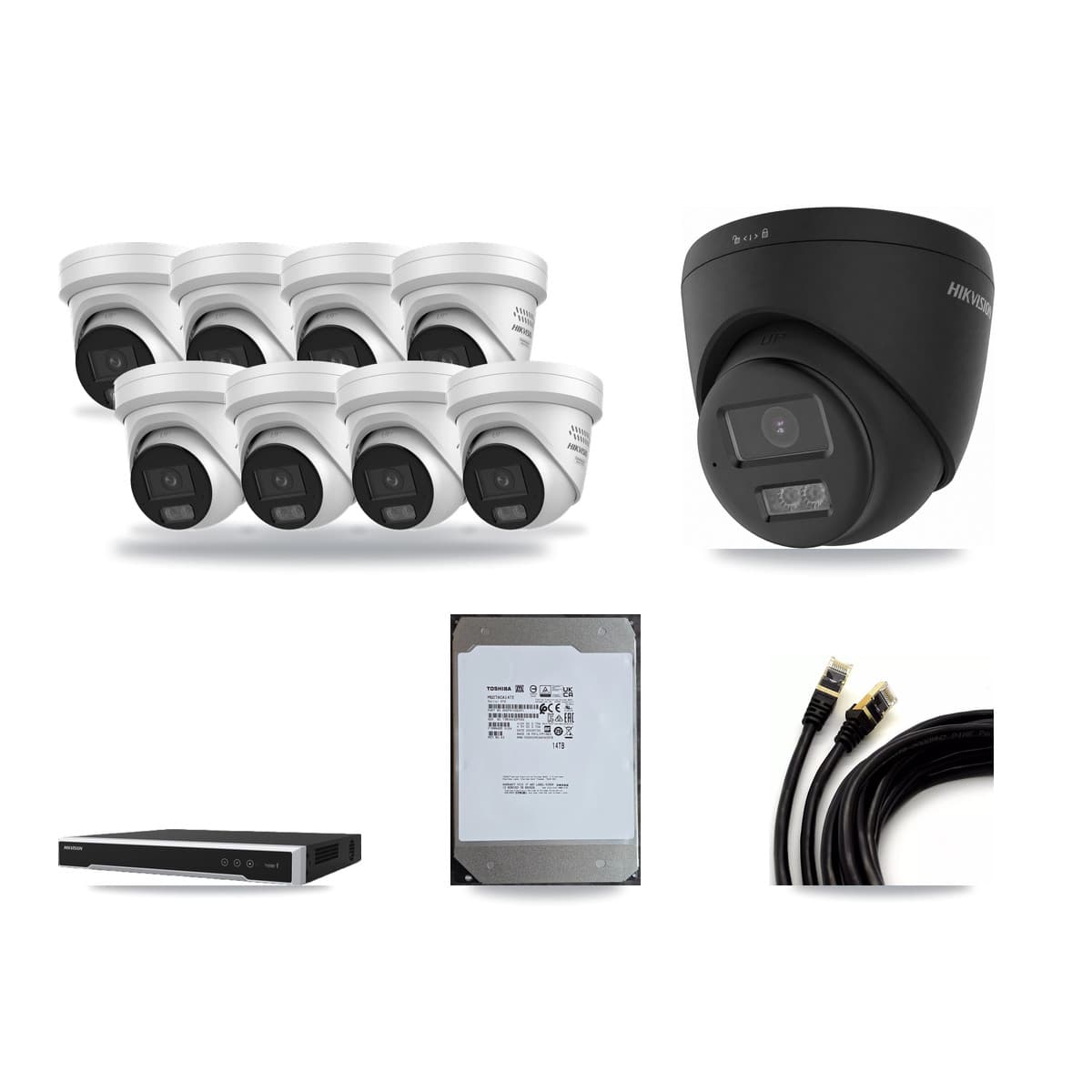 Hikvision 16-Channel 4MP – 4K CCTV Kit — 1 Black 4K + 8 4MP Turret Cameras + 14TB Recording (DS-7616NI-M2 Recorder) - Image 1