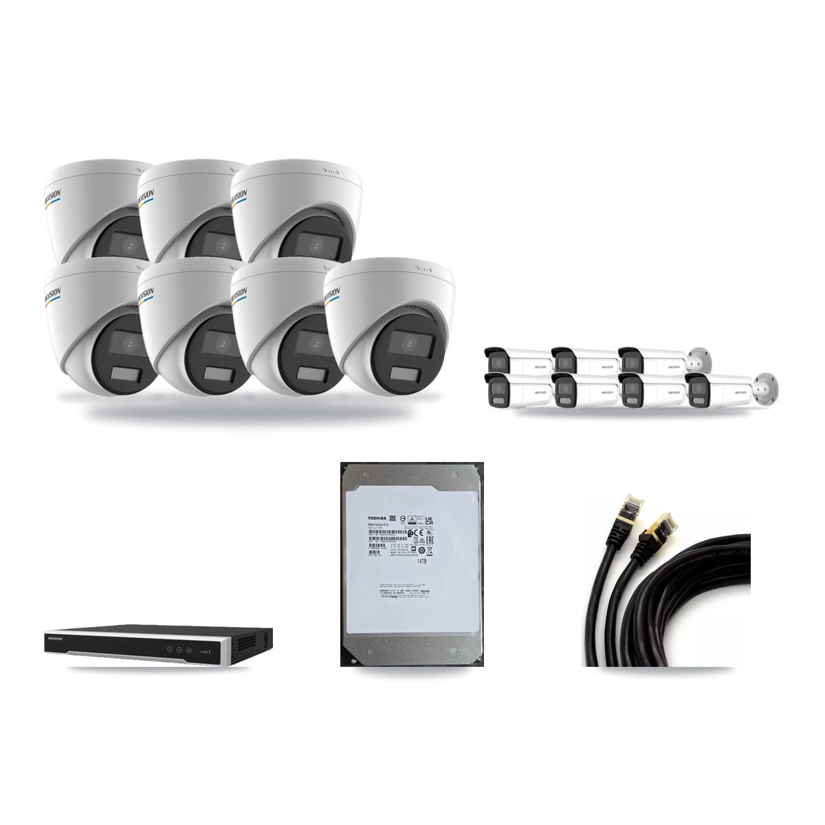 Hikvision 16-Channel 2MP – 4MP CCTV Kit — 7 2MP Turret + 7 4MP Bullet Cameras + 14TB Recording - Image 1