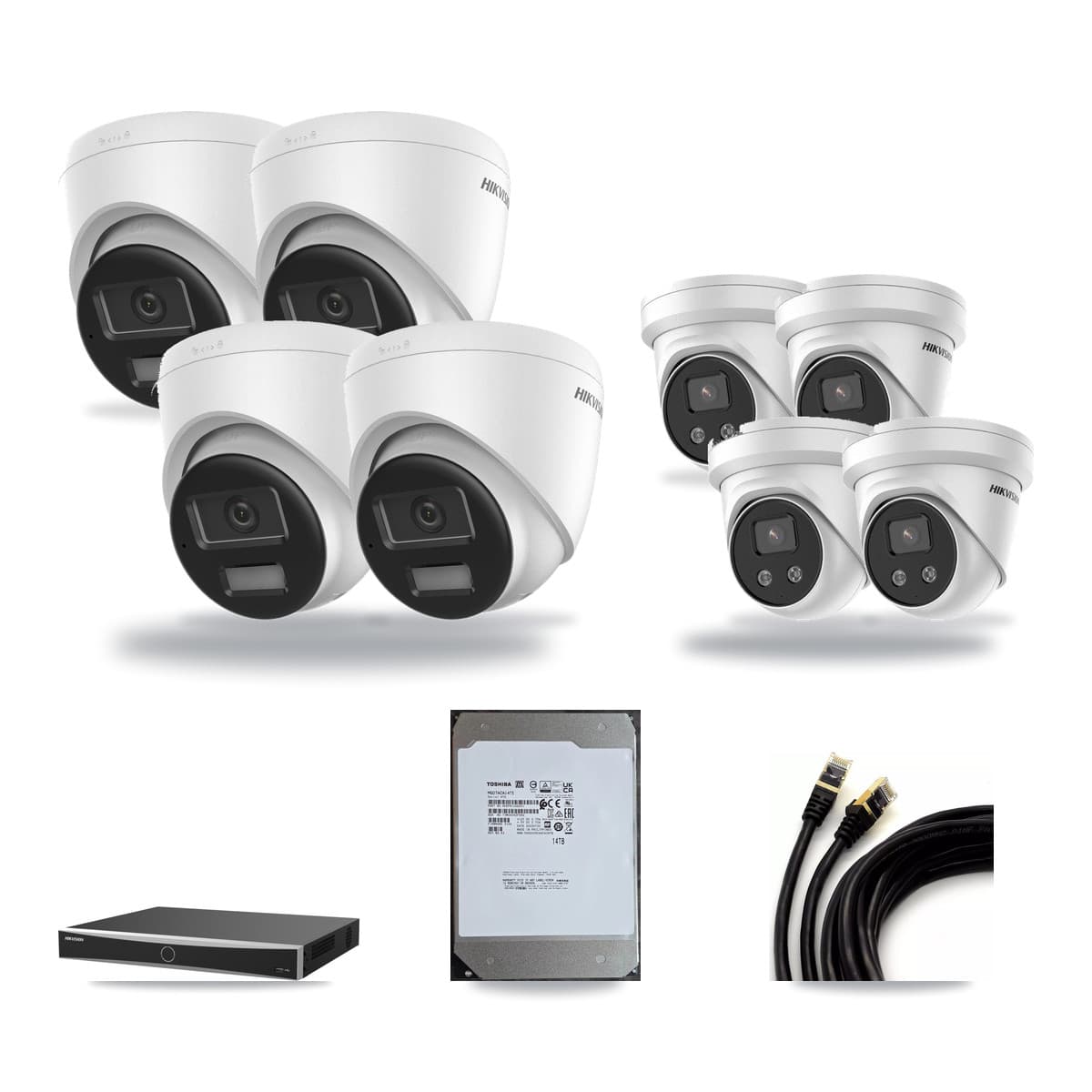 Hikvision 16-Channel 5MP – 4K CCTV Kit — 4 DS-2CD1383G2-LIUF/SL 4K + 4 DS-2CD3356G2-ISU 5MP Turret Cameras + 14TB Recording (DS-7616NXI-K2/16P(E) Recorder) - Image 1