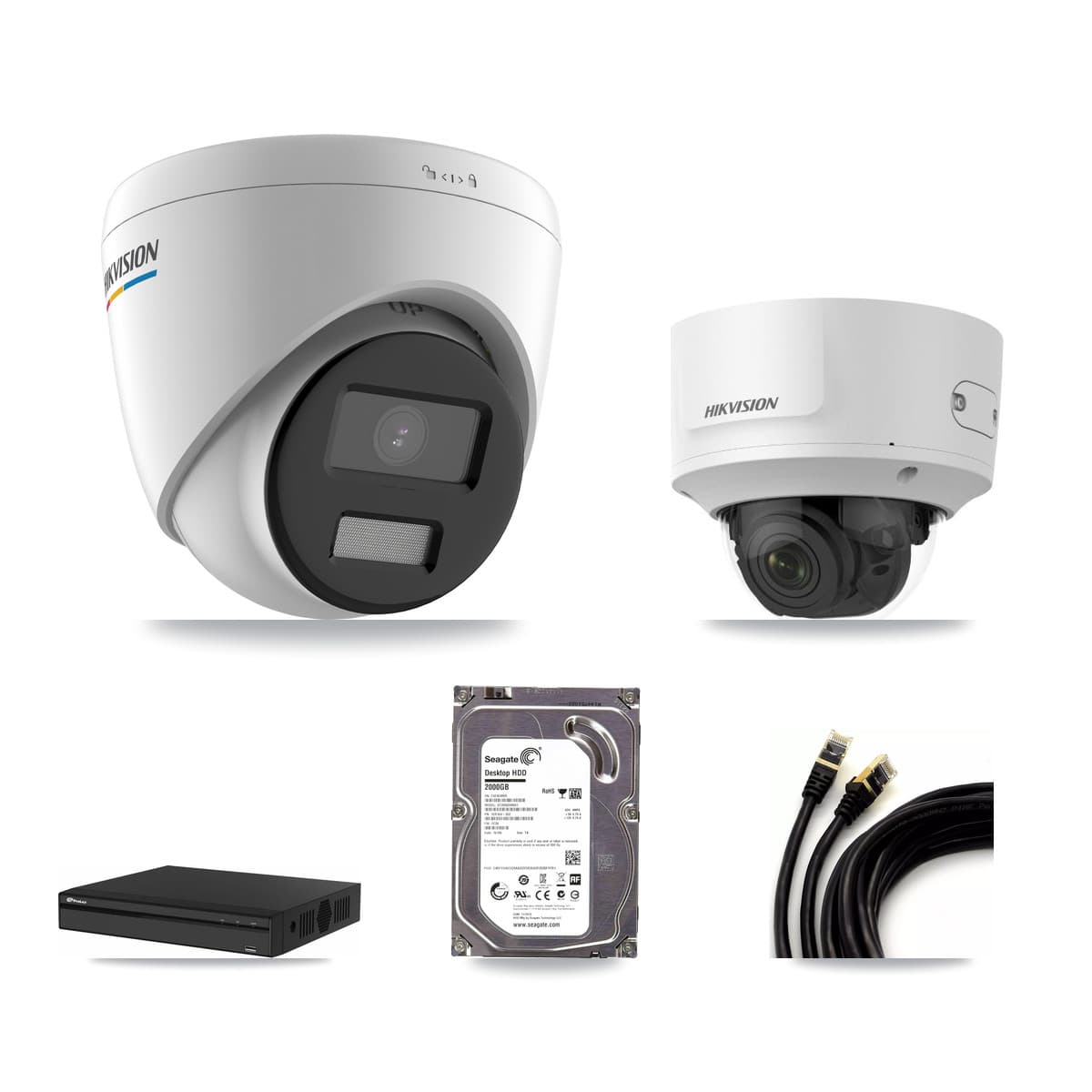 Hikvision & Prolux 4-Channel 2MP CCTV Kit — 2 Turret + 1 Dome Cameras + 2TB Recording