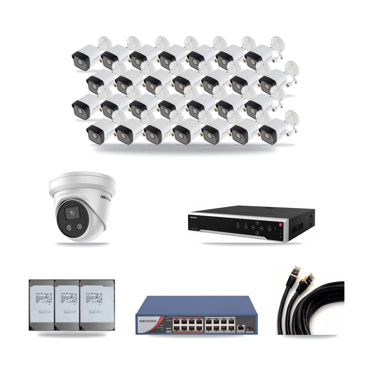 Hikvision 32-Channel 5MP CCTV Kit — 28 Bullet + 1 Turret Cameras + 3× 14TB Recording - Image 1