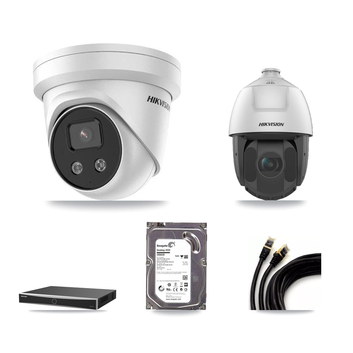 Hikvision 16-Channel 2MP – 5MP CCTV Kit — 1 5MP Turret + 1 2MP PTZ Cameras + 2TB Recording (DS-7616NXI Recorder)