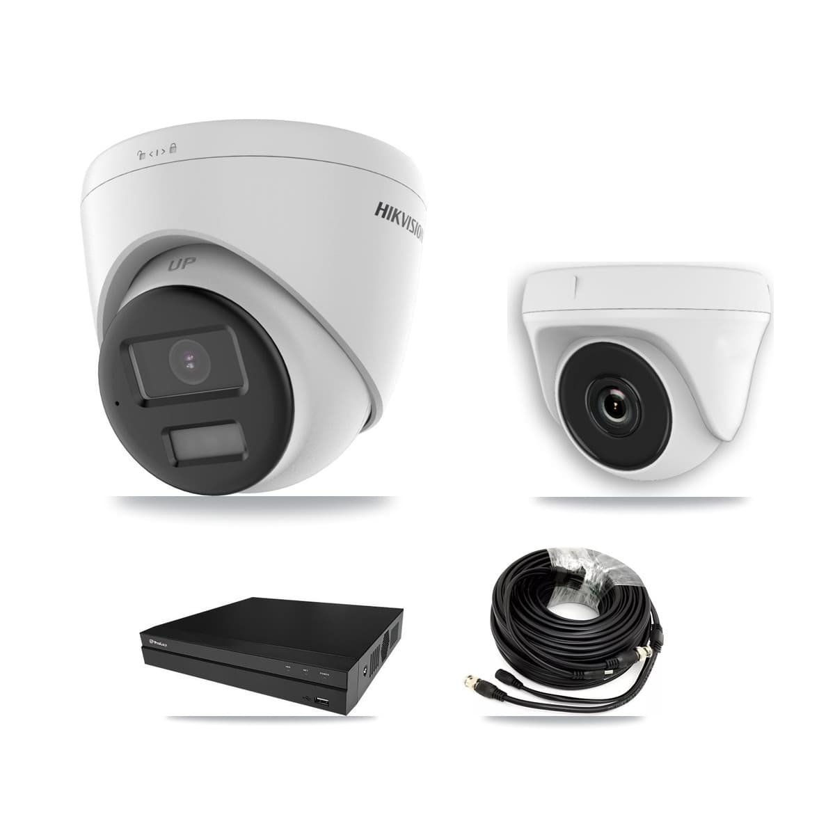 Hikvision & Prolux 8-Channel 2MP – 4K CCTV Kit — 1 4K Turret + 1 White 2MP Dome Cameras + 3TB Recording (PXD-5208AN Recorder)